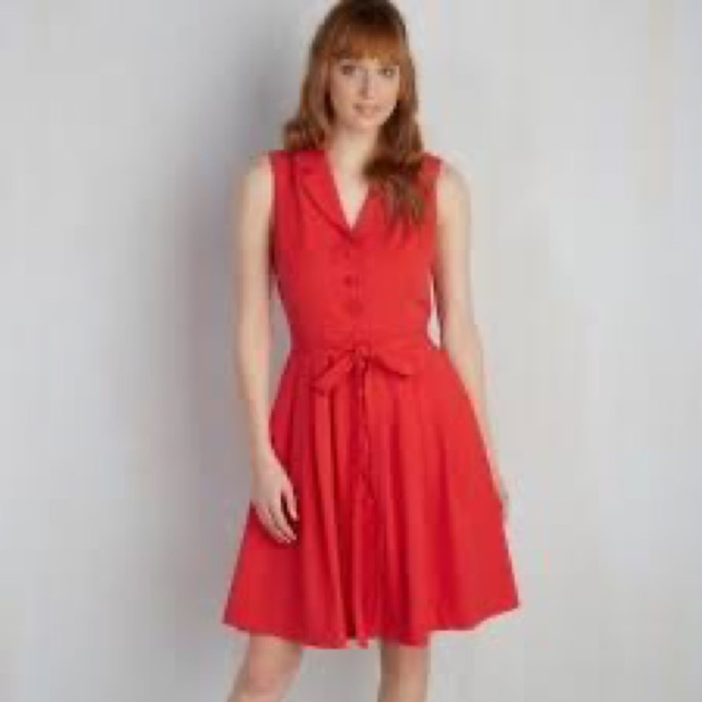 ModCloth Red Retro Button Up Sleeveless Dress